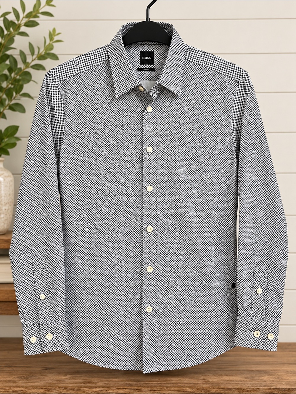 Hugo Boss Men’s Slim Fit Performance Long Sleeve Shirt Roan Kent Printed Medium